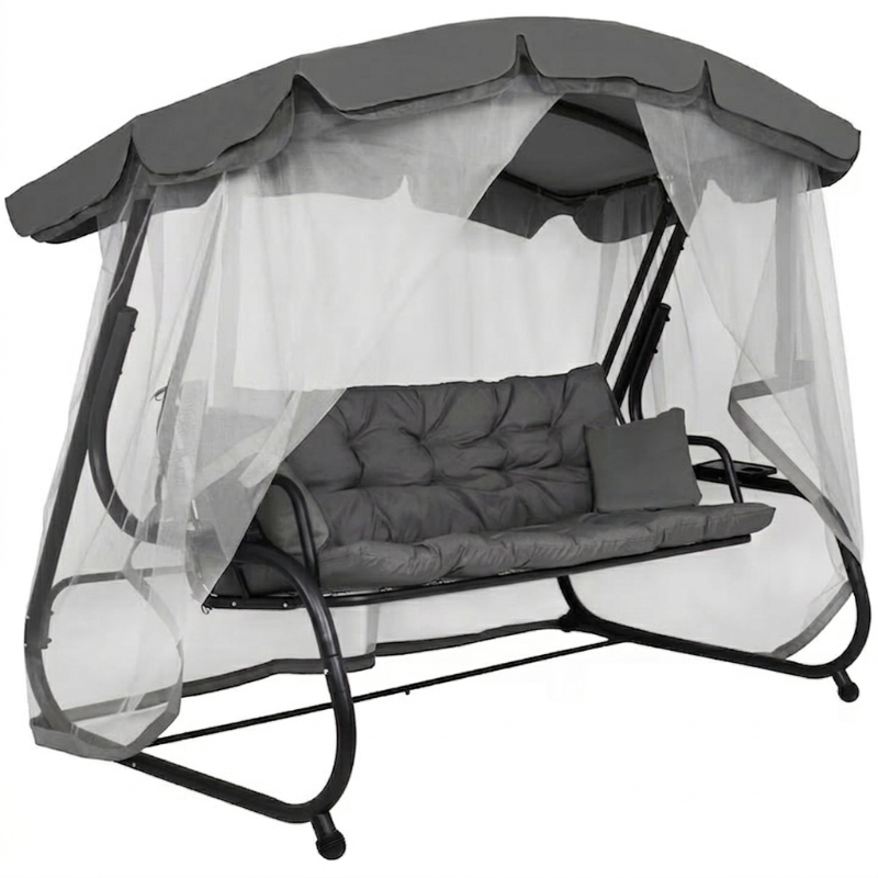 Снимка на Градинска люлка 3 места, с мрежа против насекоми, функция сън